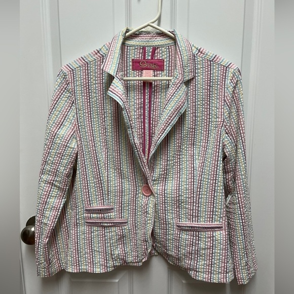 Womens Vintage Juniors Star Jeans‎ Pastel Stripe Large Blazer 80s Retro - Picture 1 of 8